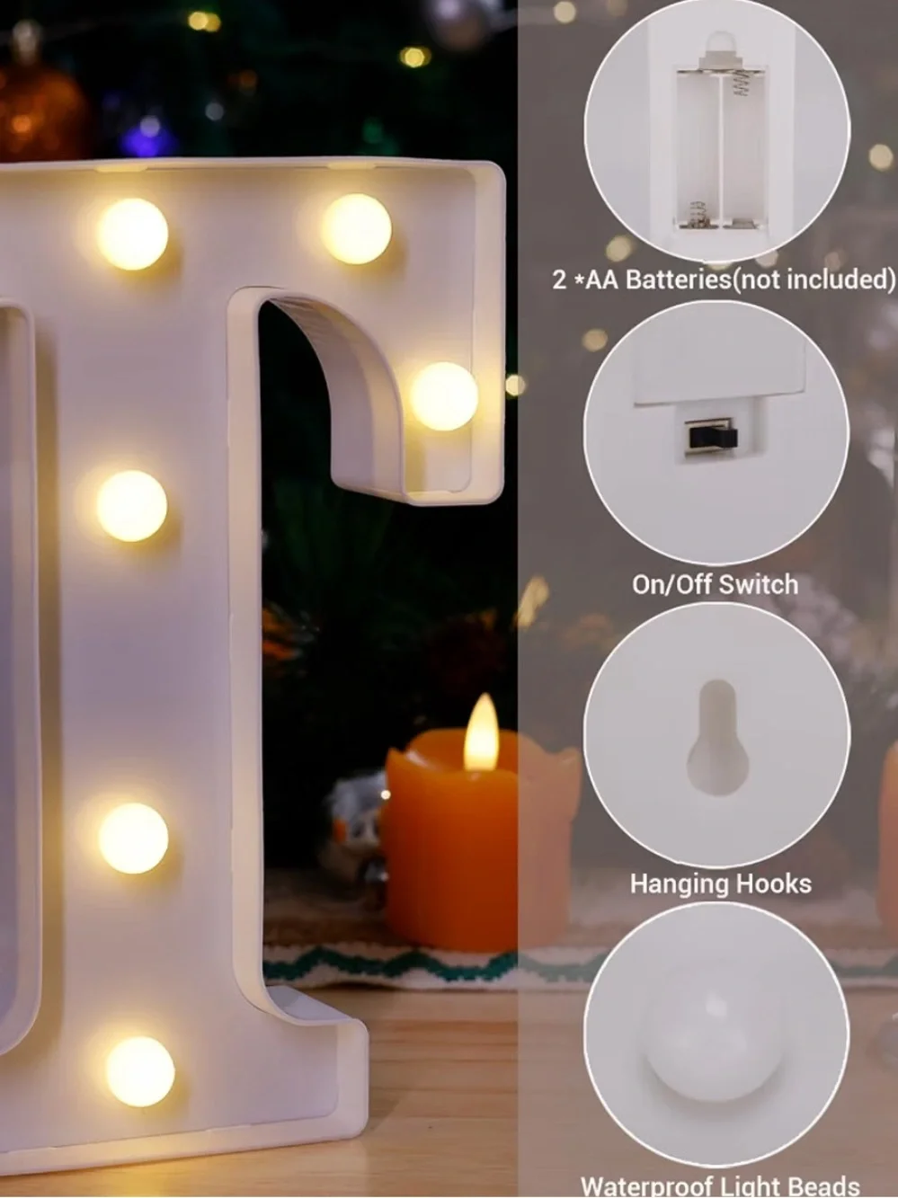White LED Marquee Letter T Light - Decorative Home Party Accent